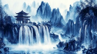 水墨山水间的静谧亭阁