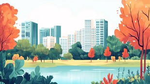 秋日城市公园美丽景致