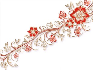 中式红金花卉边角装饰图案