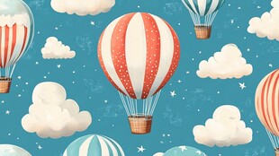 梦幻热气球云朵天空图景