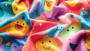 多彩笑脸图案的趣味布料