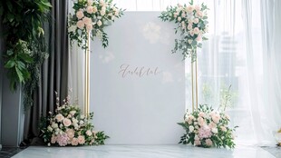 浪漫粉色花卉婚礼背景墙