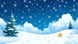 冬日雪景中的圣诞树与星星