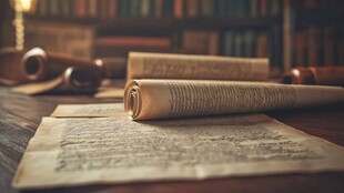 古卷静置于复古书房之中