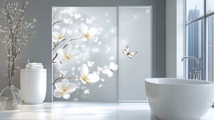 玉兰花浴室移门装饰效果图
