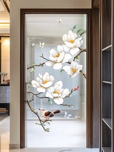 玉兰花鸟玄关艺术玻璃画