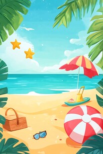 夏日海滩度假惬意场景