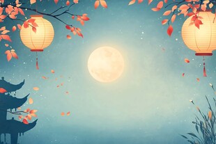 中秋月夜灯笼古建筑美景