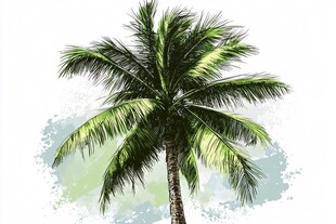 单棵椰子树手绘插画