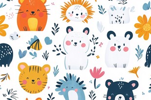 可爱动物花卉卡通图案