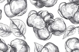 手绘苹果叶子无缝图案