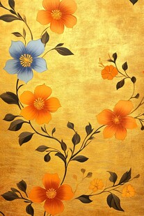 金色背景花卉图案装饰画