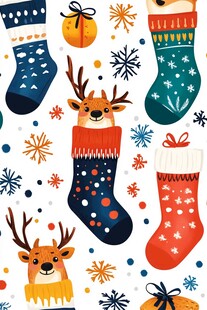 圣诞袜子驯鹿雪花图案