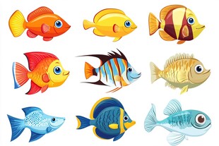 可爱多彩的卡通海洋鱼类