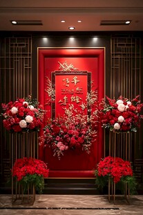 中式婚礼迎宾区喜庆布置