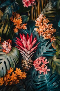 热带花卉与菠萝的梦幻组合