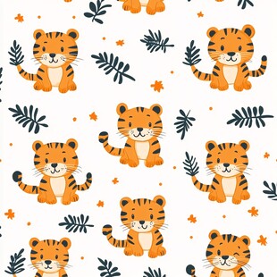 可爱小老虎与植物图案