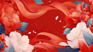 国潮风花卉绚丽背景图