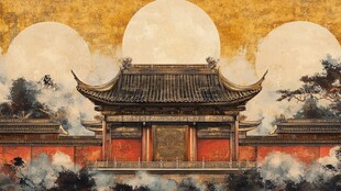 古风中式建筑与日月景致