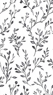 黑白枝叶花卉无缝图案