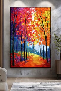 绚丽秋景油画装点温馨客厅