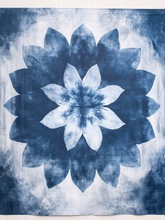 蓝白扎染花卉图案挂毯