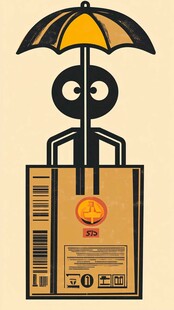 撑伞小人与快递包裹