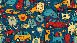 卡通动物汽车趣味图案背景