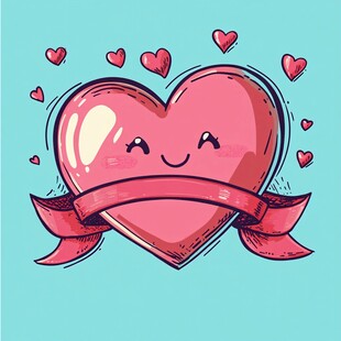 可爱爱心带微笑与飘带