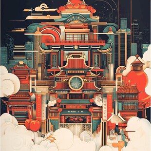 中式奇幻建筑夜景