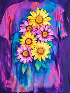 扎染花卉图案彩色T恤