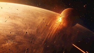行星旁小行星撞击震撼场景