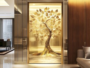 金色树纹艺术玻璃隔断