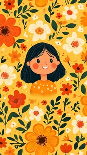 女孩置身缤纷花卉世界