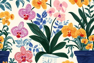 多彩兰花盆栽花卉图案