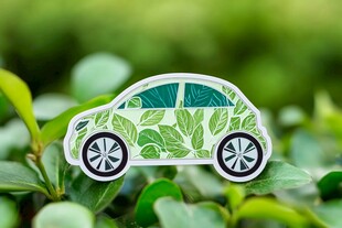 绿叶装饰的环保概念小汽车