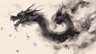 水墨飞龙图