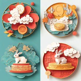 中秋立体剪纸风装饰图案