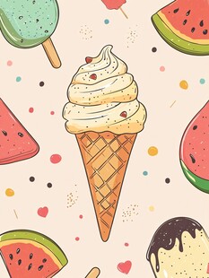 夏日冰淇淋与水果欢乐绘
