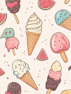 夏日冰淇淋与西瓜图案插画