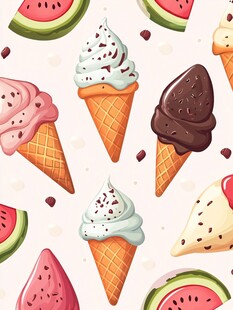 夏日冰淇淋与西瓜插画