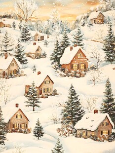 冬日雪中小屋静谧景象