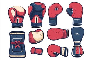 拳击手套及装备插画集合
