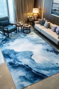 蓝调水墨风客厅地毯展示