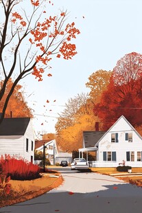 秋日温馨乡村街景