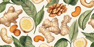 姜坚果柠檬叶清新插画