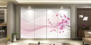 粉色樱花背景墙 唯美客厅风