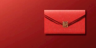 红色中式信封带古典扣饰