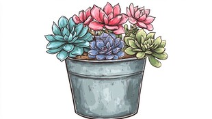 盆栽多肉植物插画