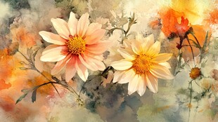 梦幻水彩花卉美丽绽放